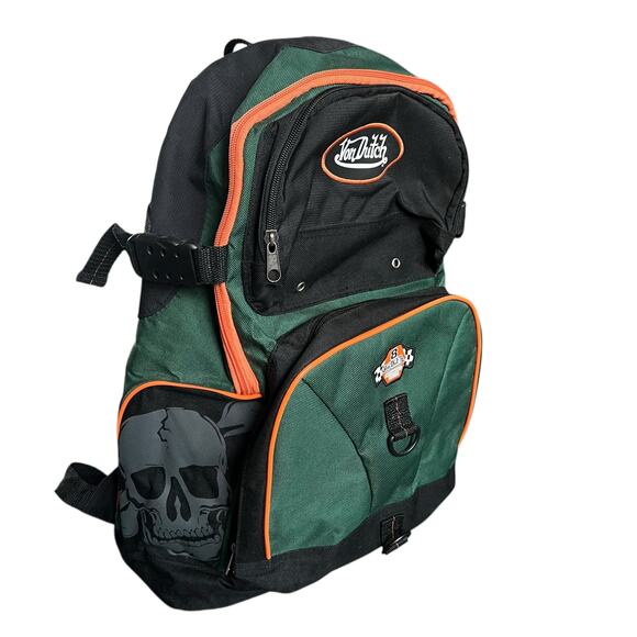 Von Dutch Backpack Orange Green Black Indianapolis Racing Skull - Picture 1 of 12